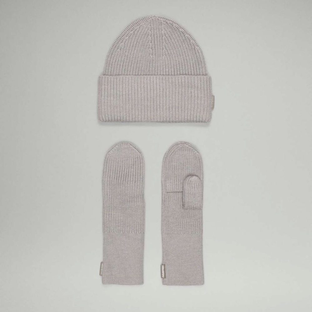 NWT- Lululemon Gray Knit Beanie and Mittens Set- merino wool